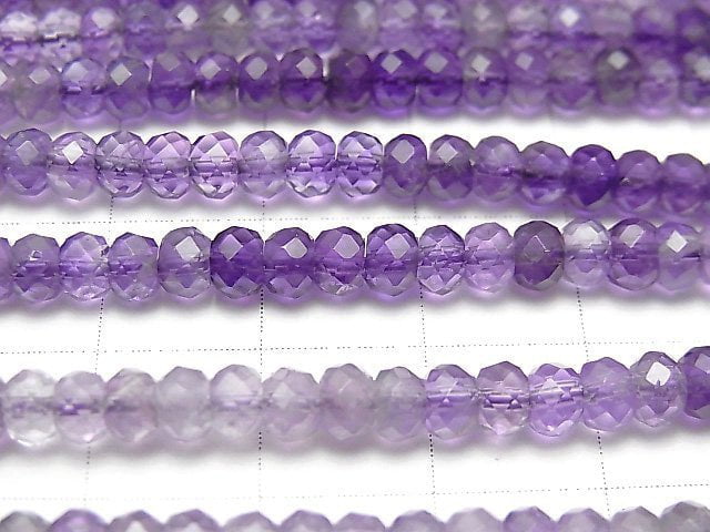 [Video]High Quality! Amethyst AA++ Faceted Button Roundel 4x4x3mm 1strand beads (aprx.15inch/37cm)