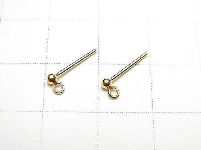 Earstuds Earrings Round Ball 2mm 1pair with 14KGF Ring