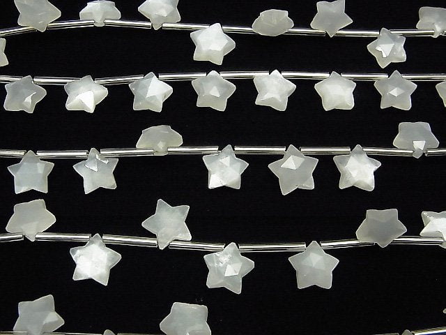 [Video]High Quality White Moonstone AAA Faceted Star 10x10mm 1strand (8pcs)