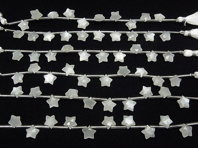 [Video]High Quality White Moonstone AAA Faceted Star 10x10mm 1strand (8pcs)