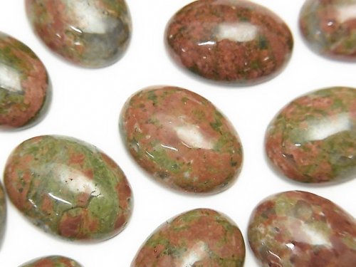 Cabochon, Oval, Unakite Gemstone Beads