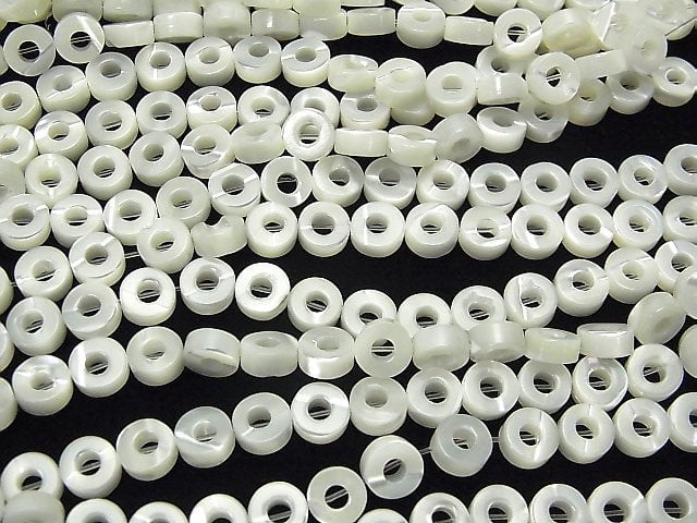 [Video] Mother of Pearl MOP White Coin (Donut) 6x6x2.5mm 1strand beads (aprx.15inch / 37cm)