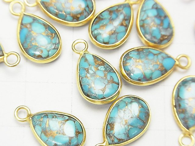 [Video]Blue Copper Turquoise AAA Bezel Setting Pear shape 13x9mm 18KGP 2pcs