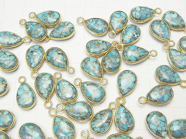 [Video]Blue Copper Turquoise AAA Bezel Setting Pear shape 13x9mm 18KGP 2pcs