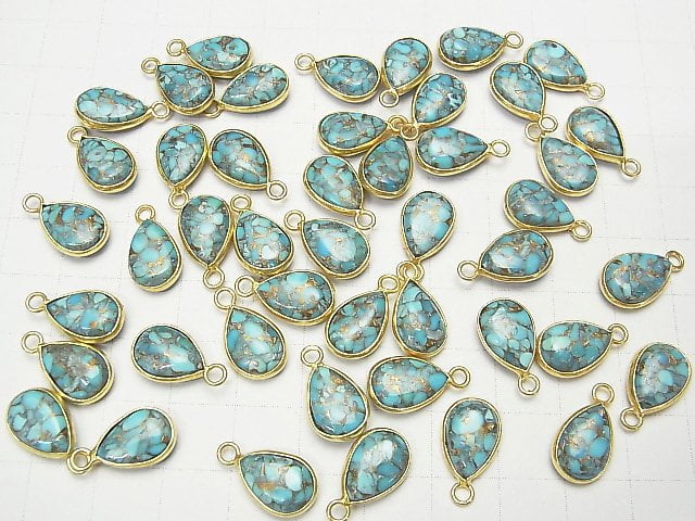 [Video]Blue Copper Turquoise AAA Bezel Setting Pear shape 13x9mm 18KGP 2pcs