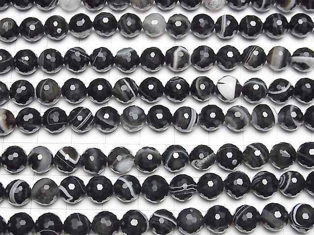 [Video] High Quality! Stripe Onyx 128Faceted Round 8mm 1strand beads (aprx.15inch / 36cm)