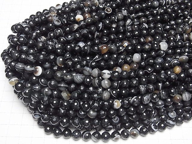 [Video] High Quality! Stripe Onyx 128Faceted Round 8mm 1strand beads (aprx.15inch / 36cm)