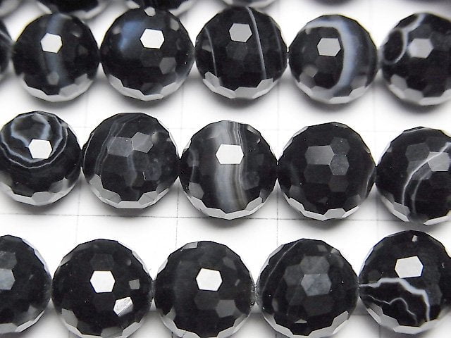 [Video] High Quality! Stripe Onyx 128Faceted Round 10mm 1strand beads (aprx.15inch / 36cm)