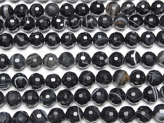 [Video] High Quality! Stripe Onyx 128Faceted Round 10mm 1strand beads (aprx.15inch / 36cm)