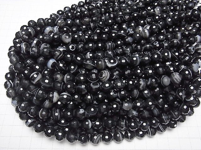 [Video] High Quality! Stripe Onyx 128Faceted Round 10mm 1strand beads (aprx.15inch / 36cm)