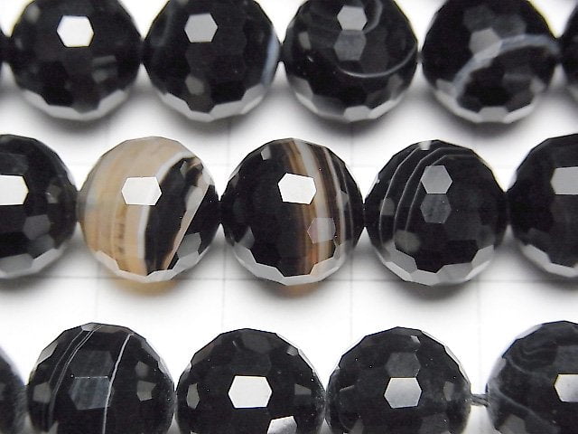 [Video] High Quality! Stripe Onyx 128Faceted Round 12mm half or 1strand beads (aprx.15inch / 36cm)