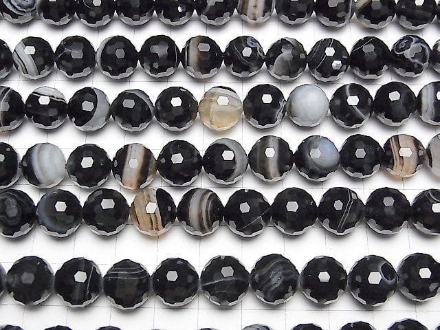 [Video] High Quality! Stripe Onyx 128Faceted Round 12mm half or 1strand beads (aprx.15inch / 36cm)