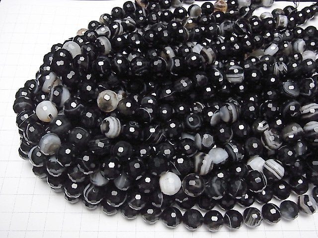 [Video] High Quality! Stripe Onyx 128Faceted Round 12mm half or 1strand beads (aprx.15inch / 36cm)