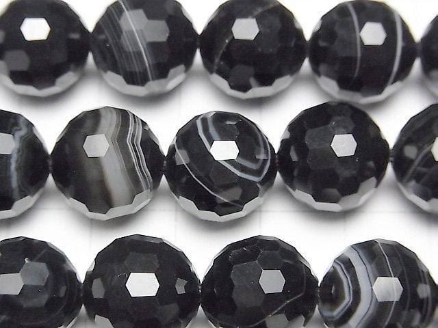 [Video] High Quality! Stripe Onyx 128Faceted Round 14mm half or 1strand beads (aprx.15inch / 36cm)