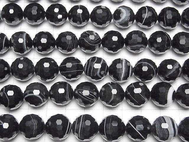 [Video] High Quality! Stripe Onyx 128Faceted Round 14mm half or 1strand beads (aprx.15inch / 36cm)