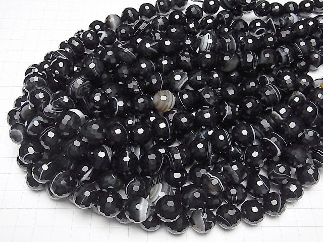 [Video] High Quality! Stripe Onyx 128Faceted Round 14mm half or 1strand beads (aprx.15inch / 36cm)