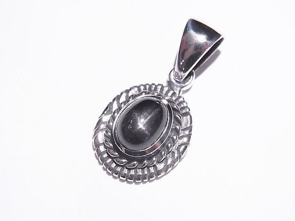 Black Star Diopside AAA Oval Pendant 15x13x6mm Silver925 1pc