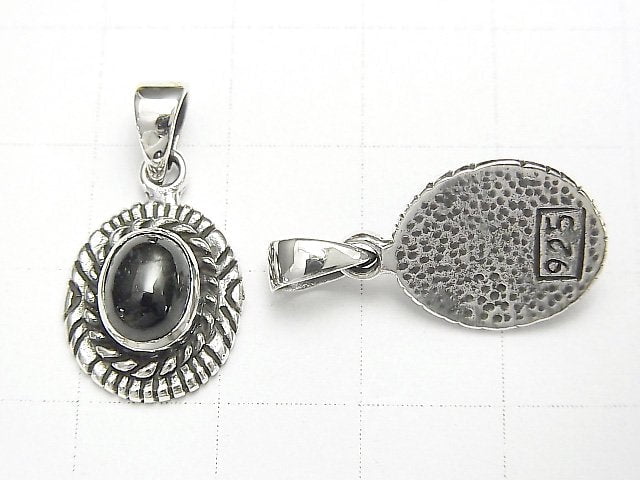 Black Star Diopside AAA Oval Pendant 15x13x6mm Silver925 1pc