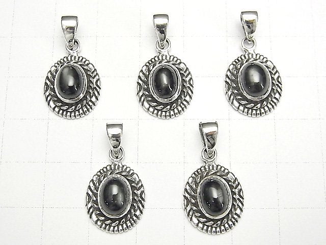Black Star Diopside AAA Oval Pendant 15x13x6mm Silver925 1pc