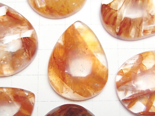 [Video] Red Hematite Quartz Pear shape Cabochon 1pc