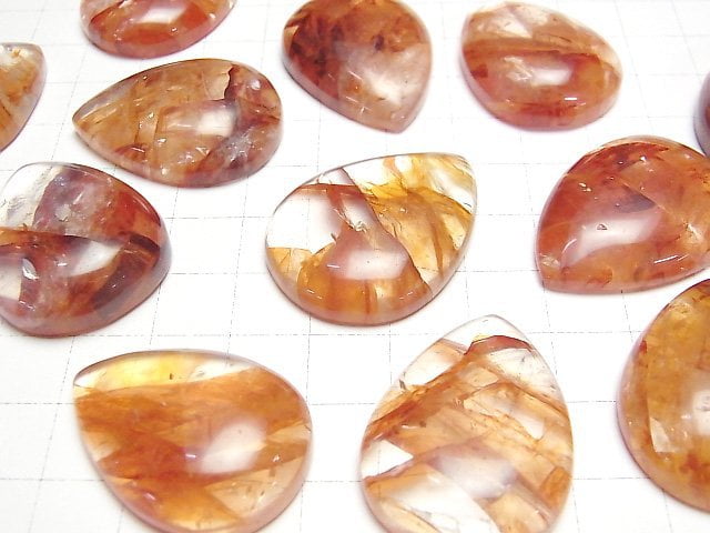 [Video] Red Hematite Quartz Pear shape Cabochon 1pc