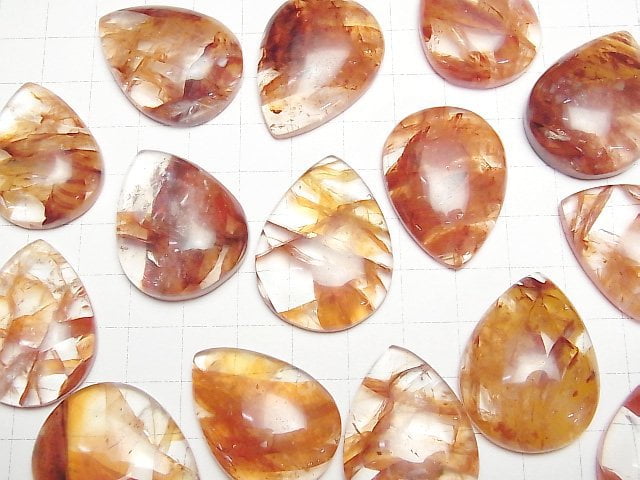 [Video] Red Hematite Quartz Pear shape Cabochon 1pc