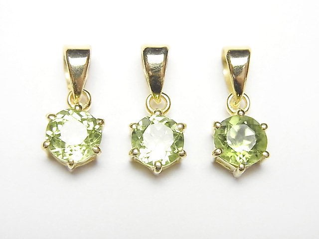 [Video]High Quality Peridot AAA Round Faceted 7x6x4mm Pendant 18KGP