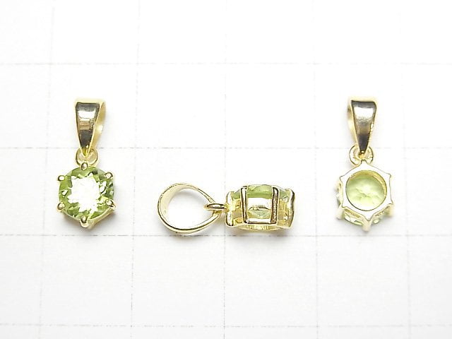 [Video]High Quality Peridot AAA Round Faceted 7x6x4mm Pendant 18KGP