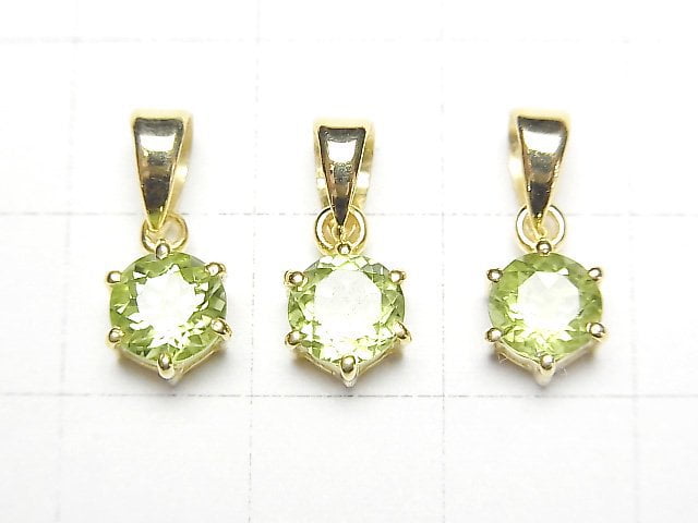 [Video]High Quality Peridot AAA Round Faceted 7x6x4mm Pendant 18KGP