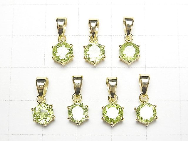 [Video]High Quality Peridot AAA Round Faceted 7x6x4mm Pendant 18KGP