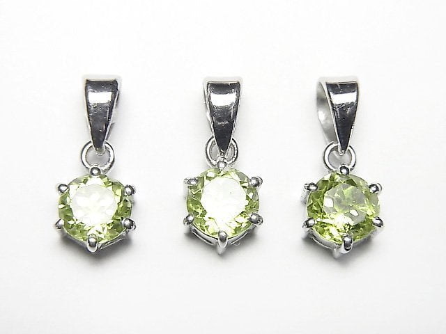 [Video]High Quality Peridot AAA Round Faceted 7x6x4mm Pendant Silver925