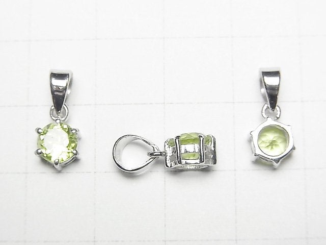 [Video]High Quality Peridot AAA Round Faceted 7x6x4mm Pendant Silver925