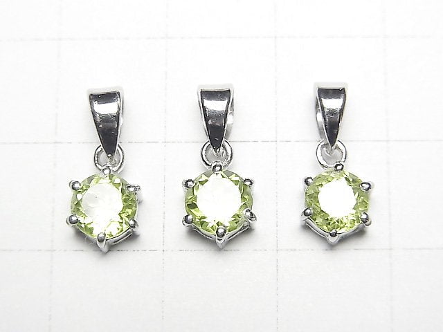 [Video]High Quality Peridot AAA Round Faceted 7x6x4mm Pendant Silver925