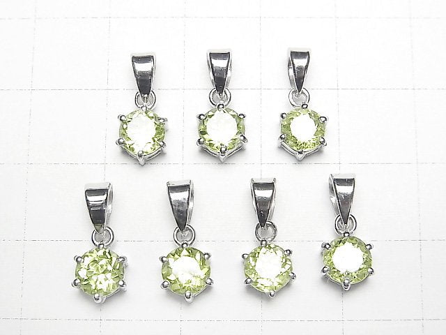 [Video]High Quality Peridot AAA Round Faceted 7x6x4mm Pendant Silver925