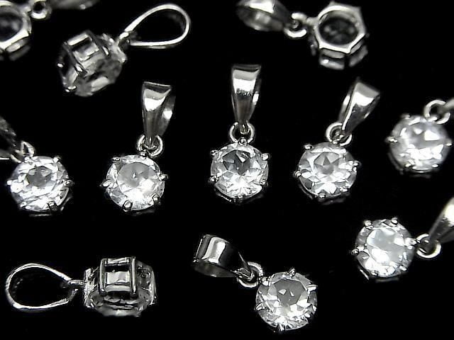 [Video] High Quality White Topaz AAA Round Faceted 7x6mm Pendant Silver925