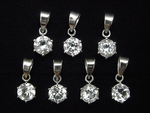 [Video] High Quality White Topaz AAA Round Faceted Pendant 7x6x4mm Silver925