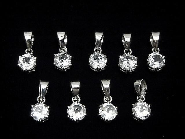 [Video] High Quality White Topaz AAA Round Faceted 7x6mm Pendant Silver925