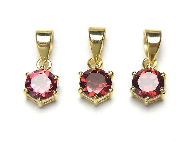 [Video] High Quality Mozambique Garnet AAA Round Faceted 7x6mm Pendant 18KGP
