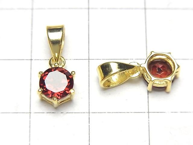 [Video] High Quality Mozambique Garnet AAA Round Faceted 7x6mm Pendant 18KGP