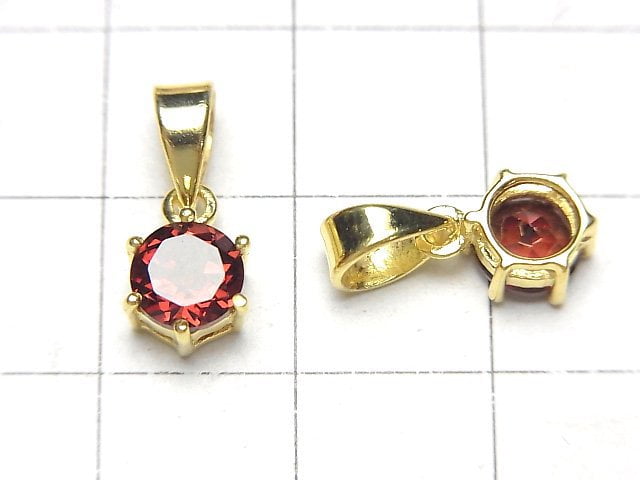 [Video] High Quality Mozambique Garnet AAA Round Faceted Pendant 7x6x4mm 18KGP