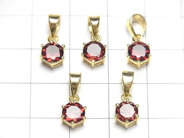 [Video] High Quality Mozambique Garnet AAA Round Faceted 7x6mm Pendant 18KGP