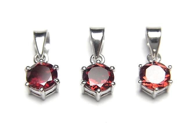 [Video] High Quality Mozambique Garnet AAA Round Faceted 7x6mm Pendant Silver925