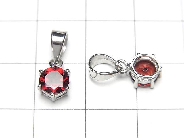 [Video] High Quality Mozambique Garnet AAA Round Faceted 7x6mm Pendant Silver925