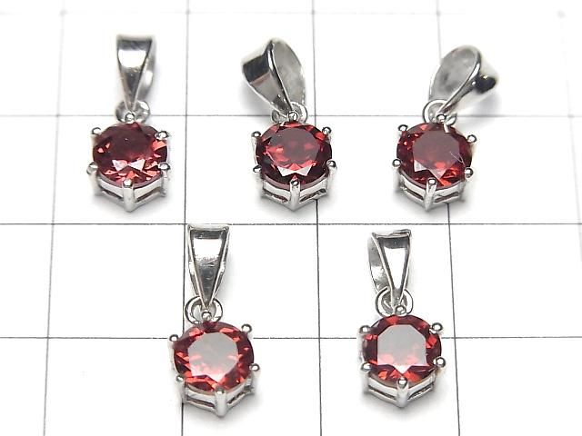 [Video] High Quality Mozambique Garnet AAA Round Faceted 7x6mm Pendant Silver925