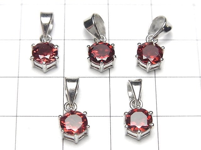 [Video] High Quality Mozambique Garnet AAA Round Faceted Pendant 7x6x4mm Silver925