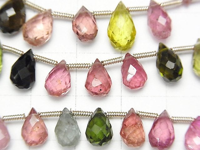 [Video] High Quality Tourmaline AAA Pear shape Faceted Briolette half or 1strand beads (aprx.7inch / 17cm)