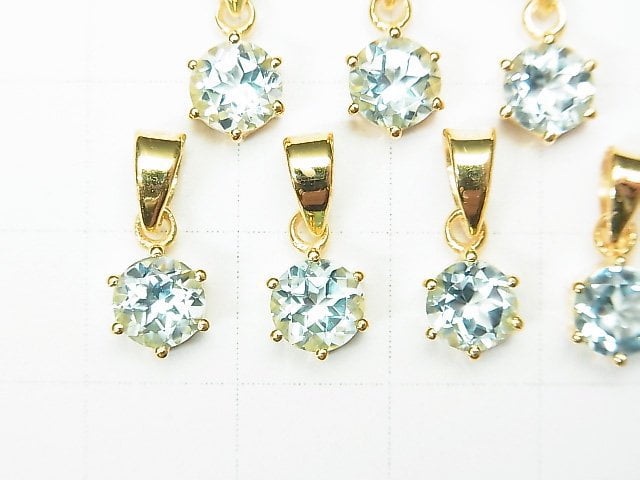 [Video] High Quality Sky Blue Topaz AAA Round Faceted Pendant 7x6x4mm 18KGP