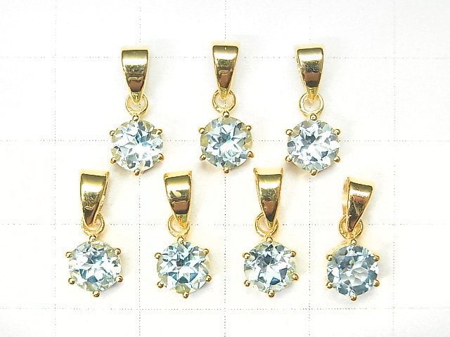 [Video] High Quality Sky Blue Topaz AAA Round Faceted Pendant 7x6x4mm 18KGP