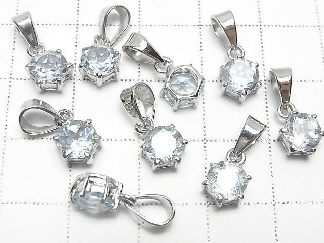 [Video] High Quality Sky Blue Topaz AAA Round Faceted 7x6mm Pendant Silver925
