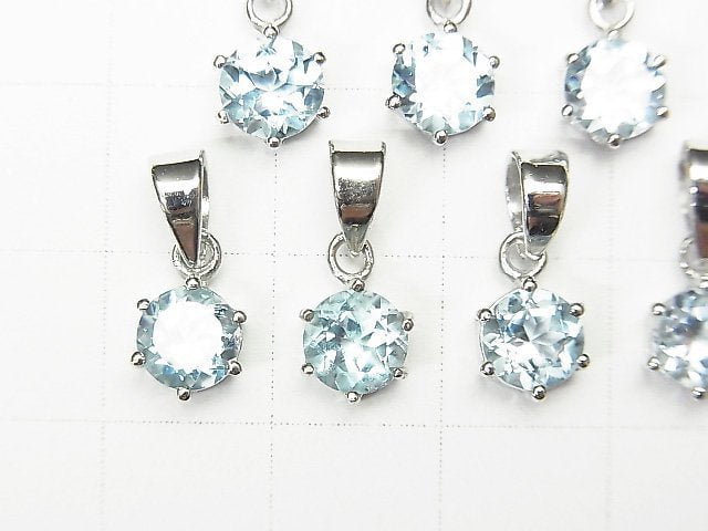 [Video] High Quality Sky Blue Topaz AAA Round Faceted Pendant 7x6x4mm Silver925